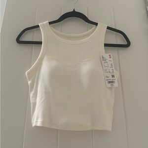 Uniqlo White RIBBED CROPPED BRA SLEEVELESS TOP